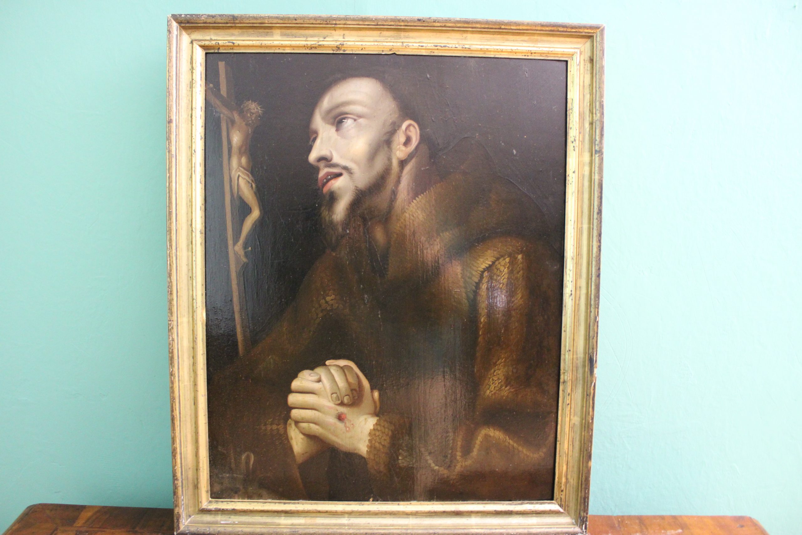 Dipinto Olio su Tavola raffigurante San Francesco in Preghiera