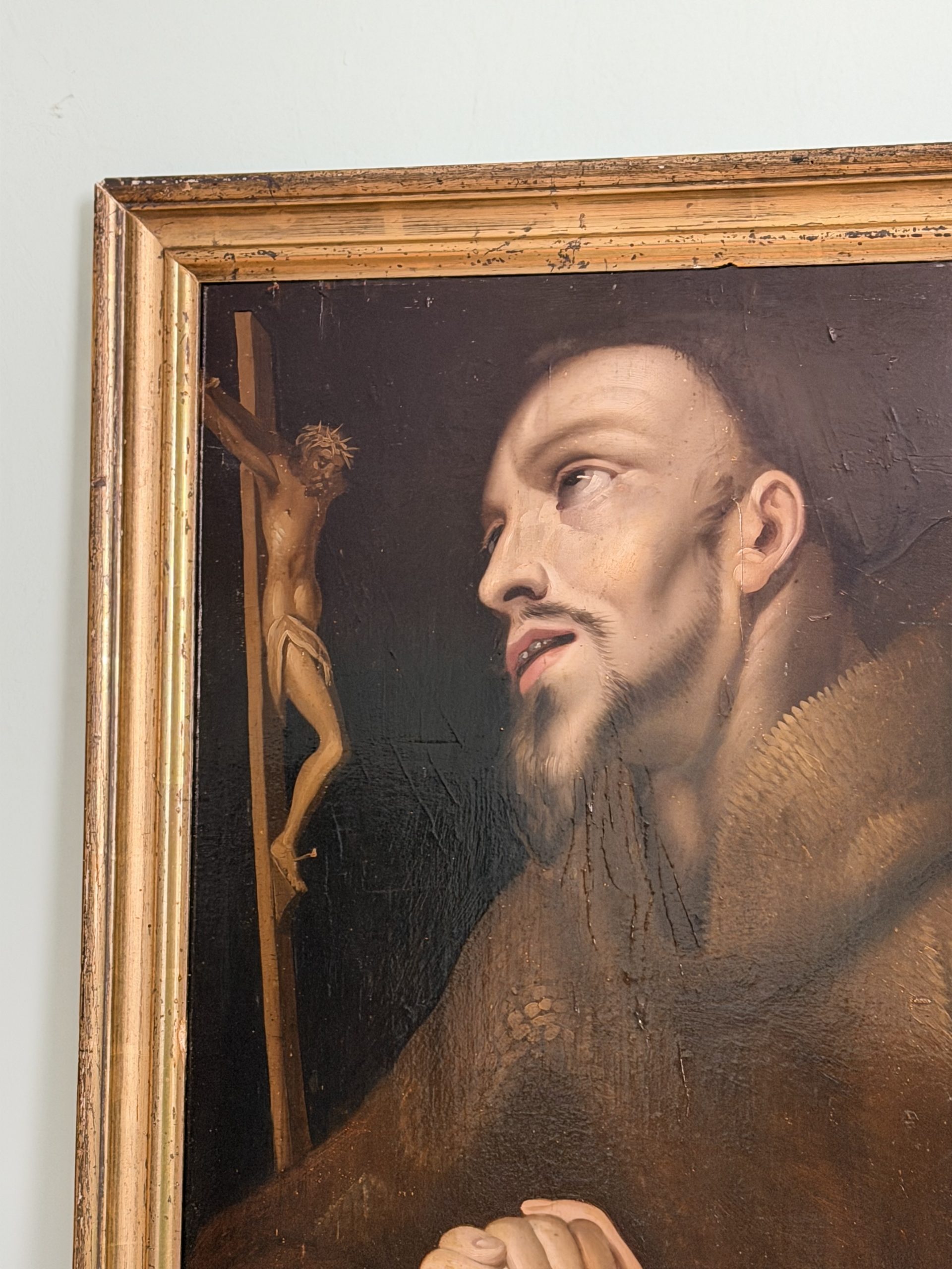 Dipinto Olio Su Tavola raffigurante San Francesco In Preghiera XVII secolo - immagine 3