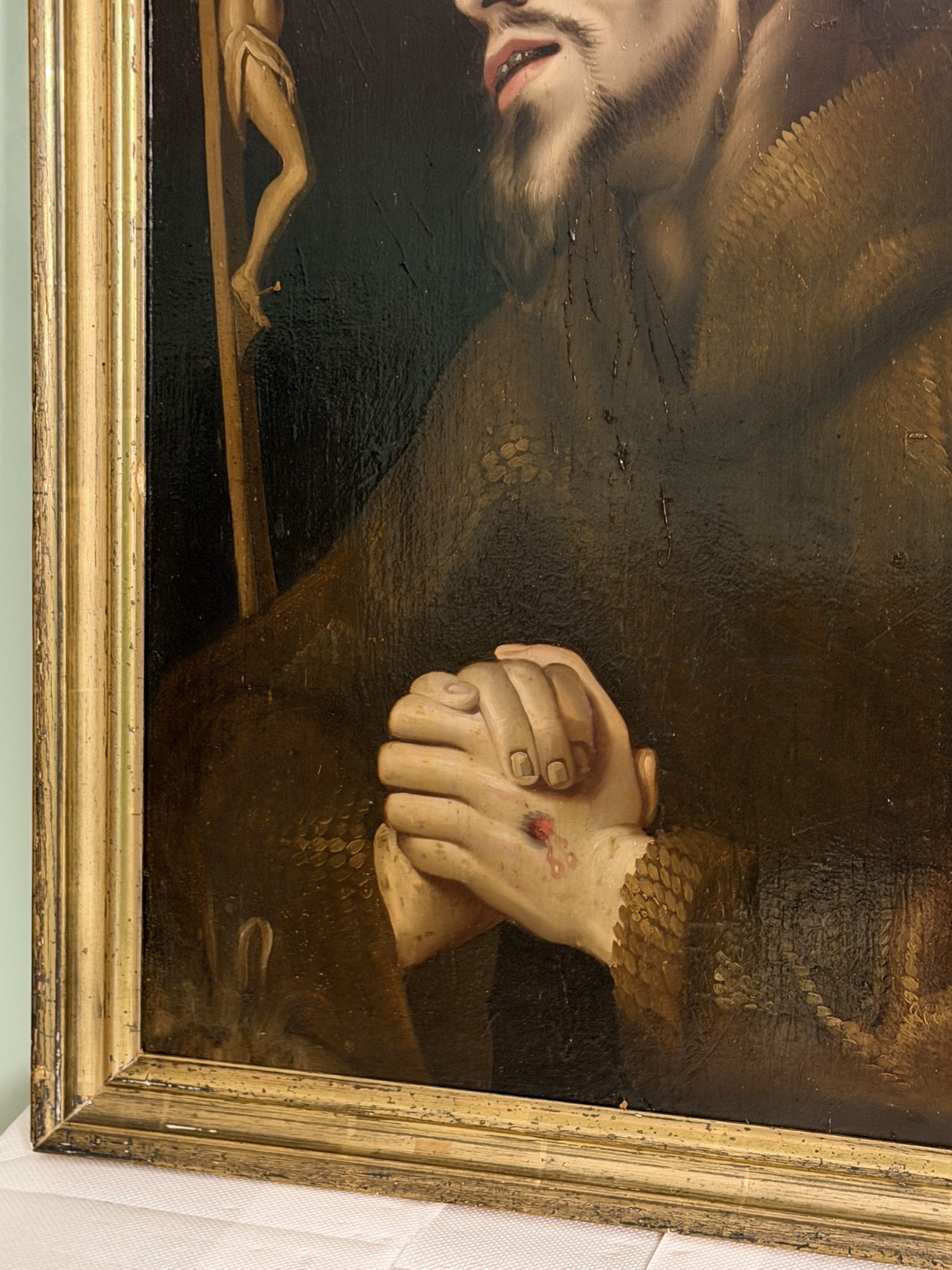 Dipinto Olio Su Tavola raffigurante San Francesco In Preghiera XVII secolo - immagine 4