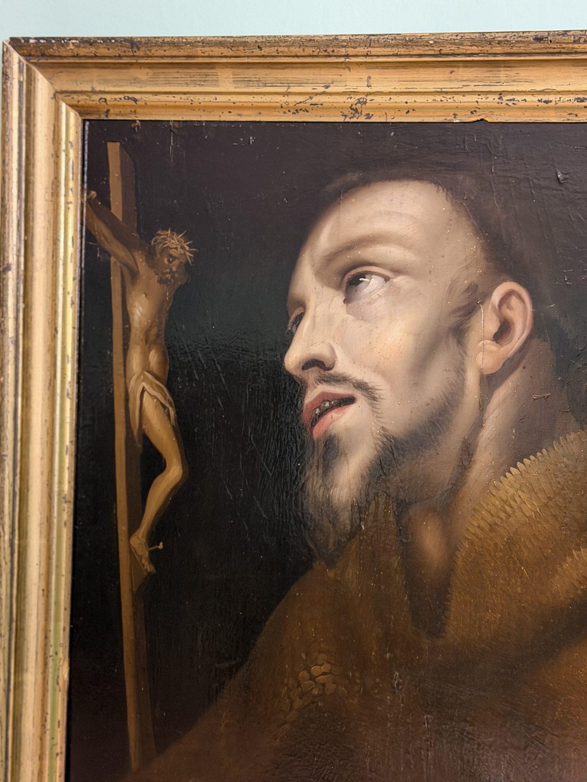 Dipinto Olio Su Tavola raffigurante San Francesco In Preghiera XVII secolo - immagine 5