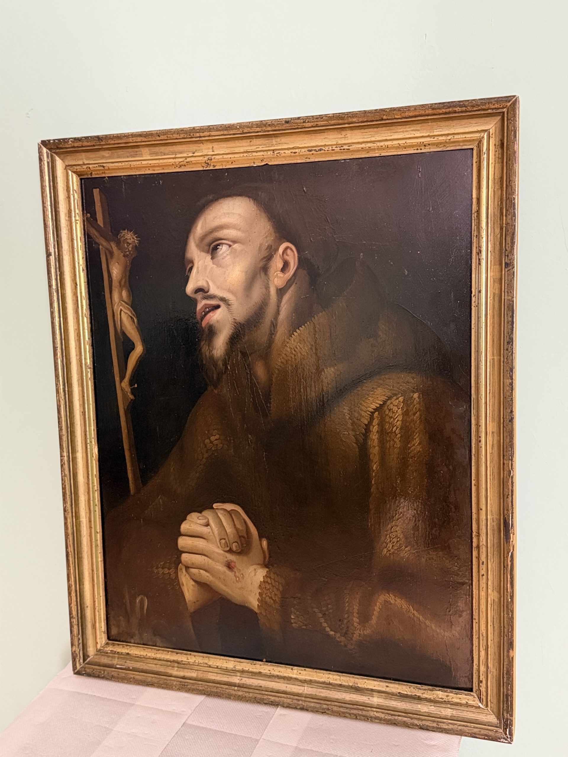 Dipinto Olio Su Tavola raffigurante San Francesco In Preghiera XVII secolo - immagine 6